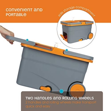 Casabella Microfiber Spin Mop and Bucket System with Replacement Head Refill, Graphite/Orange