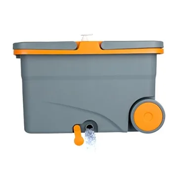 Casabella Microfiber Spin Mop and Bucket System with Replacement Head Refill, Graphite/Orange