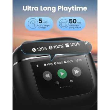 Wireless Earbuds Bluetooth 5.3 Headphones with Touch Screen 50H Playtime Deep Bass Stereo Ear Buds with Mic IPX7 Waterproof in Ear Earphones for Pad Tablet Android/iOS Phones Gifts for Women Men