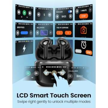 Wireless Earbuds Bluetooth 5.3 Headphones with Touch Screen 50H Playtime Deep Bass Stereo Ear Buds with Mic IPX7 Waterproof in Ear Earphones for Pad Tablet Android/iOS Phones Gifts for Women Men