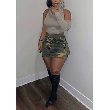 SHINFY Women's Summer Camo Cargo Mini Skirt - Bodycon High Waist Street Skirt