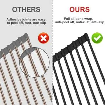 MERRYBOX 20.5" x 13" Roll Up Dish Drying Rack Silicone Wrapped Over The Sink Dish Drying Rack Multipurpose Foldable Sink Drying Mat, Heat-Resistant & Anti-Rust Dish Rack for Kitchen Sink, Large, Black