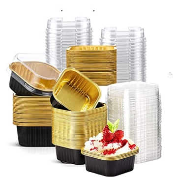 25 pcs Mini Square Baking Cups, 10 oz Aluminum Foil Mini Cake Pans with Lids, Aluminum Foil Cupcake ...