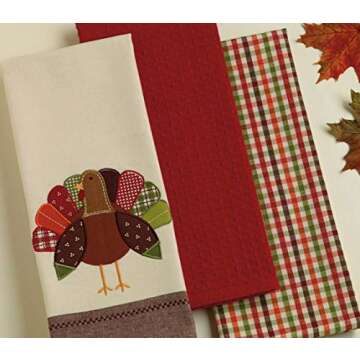 DII Thanksgiving Fall Kitchen Towels Collection Decorative Embellished Dish Towel Set, 18x28", Turke...