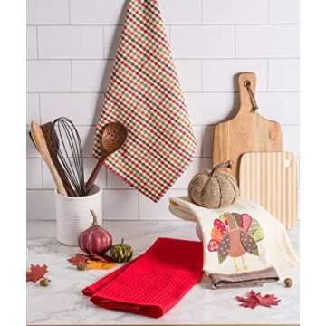 DII Thanksgiving Fall Kitchen Towels Collection Decorative Embellished Dish Towel Set, 18x28", Turkey, 3 Count