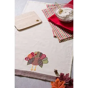 DII Thanksgiving Fall Kitchen Towels Collection Decorative Embellished Dish Towel Set, 18x28", Turkey, 3 Count