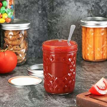 YEBODA 16 oz Mason Jars Wide Mouth Canning Jars 12 Pack Glass Jars with Silver Metal Airtight Lids a...