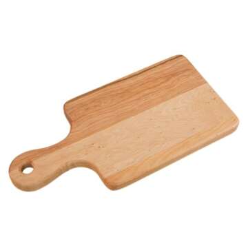 Labell Handle Serving Boards - Small Canadian Maple Hardwood Cutting Board for Meats, Vegetables, Fruits, and Cheeses - Flat Paddle Chopping Board Perfect for Charcuterie (6" x 12" x 0.75")