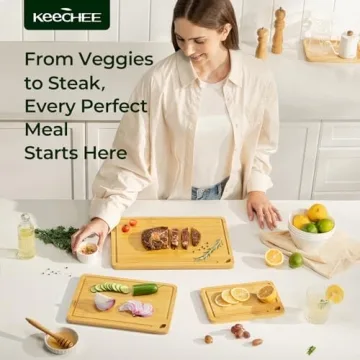 Keechee Wood Cutting Board Set - 3 Sizes, Juice Groove, Eco-Friendly