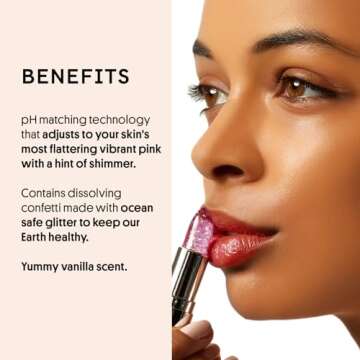 Winky Lux Glitter Confetti Balm, pH Color Changing Lipstick, Vegan & Cruelty Free Lip Balm, Hydrate & Plump, Sheer Pink Lipstick With Lavender Confetti
