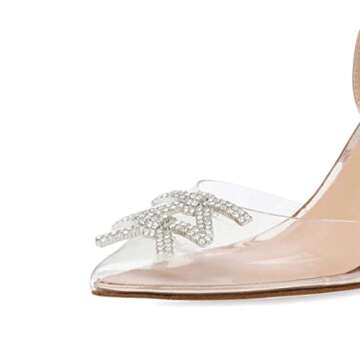 XYD Women Crystal Ankle Strap Pumps High Heel Rhinestone Transparent Pointed Toe Pearls Strappy Slingback Wedding Prom Shoes Size 11 Gold