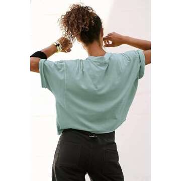 Carpetcom Oversized Workout Shirts for Women - Short Sleeve Drop Shoulder Casual Boxy Crop Tops