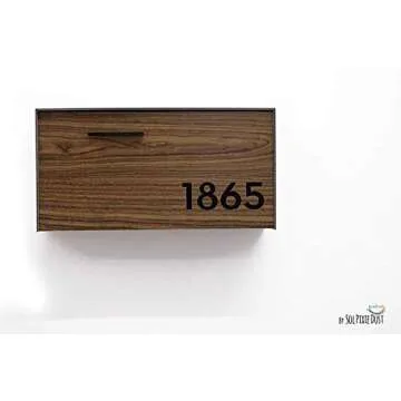Wall Mounted Mailbox with Wood Walnut Aluminum (ACP) Face and White Aluminum (ACP) Body and Black Acrylic Numbers - Modern Design - Custom Mailbox with House Numbers - Letterbox - Mailnest Type 3