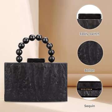 Acrylic Purses Evening Clutch Bag Marbling Handbags for Women Cross Body Bag with Pearl Chain Formal...