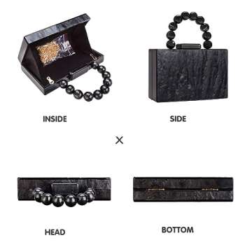 Acrylic Purses Evening Clutch Bag Marbling Handbags for Women Cross Body Bag with Pearl Chain Formal Wedding Prom Party(Black)