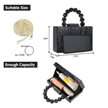 Acrylic Purses Evening Clutch Bag Marbling Handbags for Women Cross Body Bag with Pearl Chain Formal Wedding Prom Party(Black)
