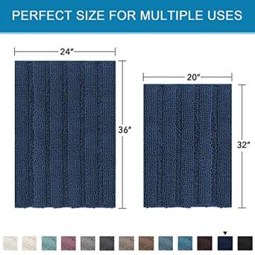 H.VERSAILTEX 2 Piece Bathroom Set Bathroom Rugs Bath Mats Sets Super Absorbent Chenille Striped Bath...