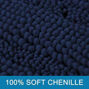 H.VERSAILTEX 2 Piece Bathroom Set Bathroom Rugs Bath Mats Sets Super Absorbent Chenille Striped Bath Mats Non Skid Machine Wash Dry Rugs for Bathroom Floor(Navy, 24 x 36 Plus 20 x 32 - Inches)