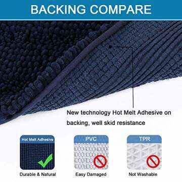 H.VERSAILTEX 2 Piece Bathroom Set Bathroom Rugs Bath Mats Sets Super Absorbent Chenille Striped Bath Mats Non Skid Machine Wash Dry Rugs for Bathroom Floor(Navy, 24 x 36 Plus 20 x 32 - Inches)