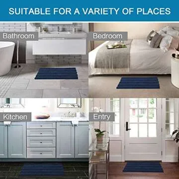 H.VERSAILTEX 2 Piece Bathroom Set Bathroom Rugs Bath Mats Sets Super Absorbent Chenille Striped Bath Mats Non Skid Machine Wash Dry Rugs for Bathroom Floor(Navy, 24 x 36 Plus 20 x 32 - Inches)