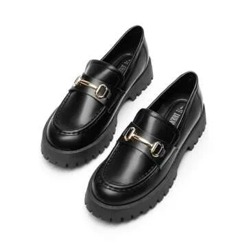 DREAM PAIRS Womens Loafers, Slip-On Platform Chunky Heel Penny Loafers for Women, Comfortable Womens Business Casual Shoes,Size 6.5,Black-PU,SDLS2406W