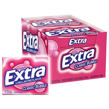 EXTRA Classic Bubble Sugar Free Chewing Gum - 10 Packs of 15 Count