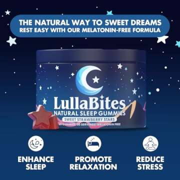 LullaBites Gummies - Made in The USA - Natural Sweet Strawberry Stars Flavor - 30 Servings - Sugar-Free - Vegan - Halal