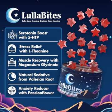 LullaBites Gummies - Made in The USA - Natural Sweet Strawberry Stars Flavor - 30 Servings - Sugar-Free - Vegan - Halal