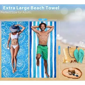 Gomust 2 Pack Lightweight Thin Beach Towel Oversized 71"x32" Big Extra Large Microfiber Sand Free Towels for Adult Quick Dry Travel Camping Beach Accessories Vacation Essential Gift Blue Shell Stripe