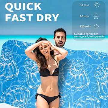 Gomust 2 Pack Lightweight Thin Beach Towel Oversized 71"x32" Big Extra Large Microfiber Sand Free Towels for Adult Quick Dry Travel Camping Beach Accessories Vacation Essential Gift Blue Shell Stripe