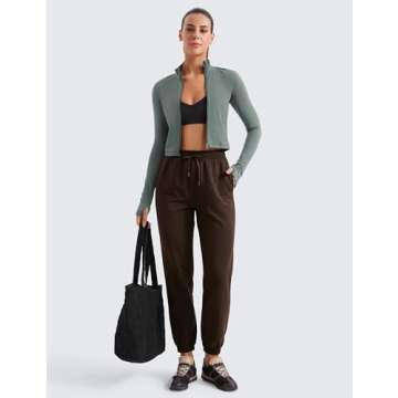 CRZ YOGA Womens Butterluxe Full Zip Cropped Workout Jacket Slim Fit Lightweight Athletic Yoga Tops with Thumb Holes Grey Sage Medium