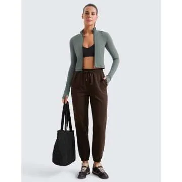 CRZ YOGA Womens Butterluxe Full Zip Cropped Workout Jacket Slim Fit Lightweight Athletic Yoga Tops with Thumb Holes Grey Sage Medium
