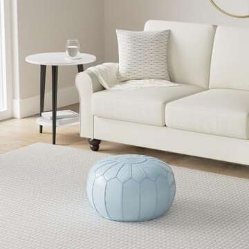 Marrakesh Gallery Genuine Leather Round Pouf Unstuffed - Moroccan Ottoman Footstool - Boho Decor