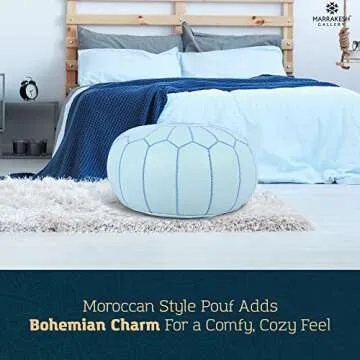 Marrakesh Gallery Leather Round Pouf - Bohemian Decor