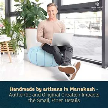 Marrakesh Gallery Leather Round Pouf - Bohemian Decor