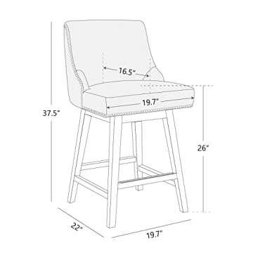 CHITA Counter Height Swivel Barstools, FSC Certified 26" H Seat Height Upholstered Bar Stools Set of 2, Performance Fabric in Linen
