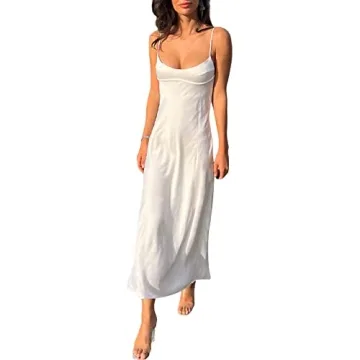 NUFIWI Women's Satin Spaghetti Strap Maxi Dress - Elegant Design