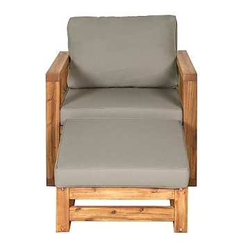 Walker Edison Modern Acacia Wood Outdoor Chair and Ottoman Set