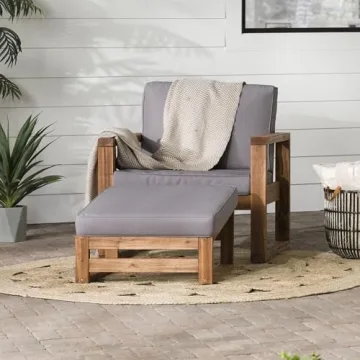 Walker Edison Modern Acacia Wood Outdoor Chair and Ottoman Set