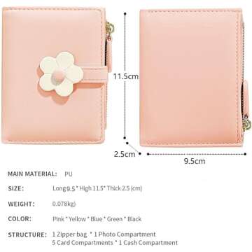 MEISEE Small Wallet for Girls Women Tri-folded Wallet Cash Pocket flowers Print Card Holder Coin Purse with ID Window elegant youthful and cute… (3-pink)
