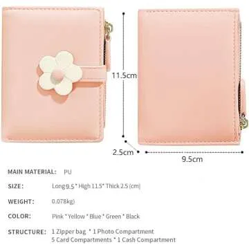 MEISEE Small Wallet for Girls Women Tri-folded Wallet Cash Pocket flowers Print Card Holder Coin Purse with ID Window elegant youthful and cute… (3-pink)