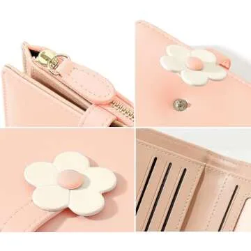 MEISEE Small Wallet for Girls Women Tri-folded Wallet Cash Pocket flowers Print Card Holder Coin Purse with ID Window elegant youthful and cute… (3-pink)