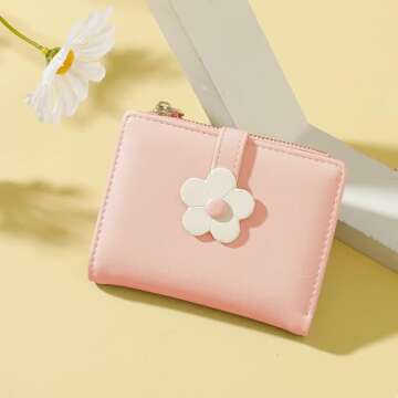 MEISEE Small Wallet for Girls Women Tri-folded Wallet Cash Pocket flowers Print Card Holder Coin Purse with ID Window elegant youthful and cute… (3-pink)