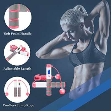 Jump Rope,Digital Weighted Jumping Rope with Counter for Fitness Exercise Training, Adjustable Cordless Speed Skipping Rope Workout for Adults,Women, Men,Kids