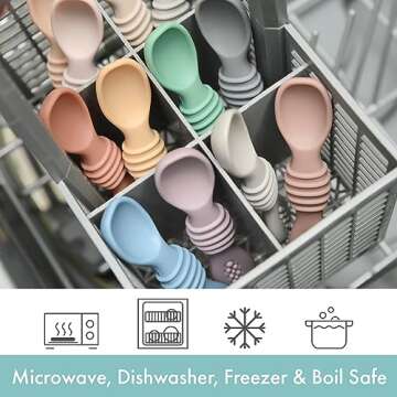 PrimaStella Silicone Chew Spoon Set for Babies and Toddlers - Safety Tested - BPA Free - Microwave, Dishwasher and Freezer Safe - Earth Shades