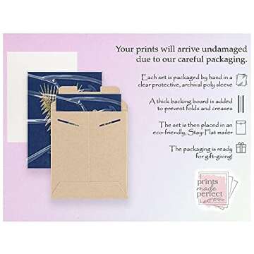 Blue Wall Art - Pressed Leaf Prints - 8x10 (Set of 6) - Unframed - Botanical Decor - Navy and Gold - Leaf Wall Art