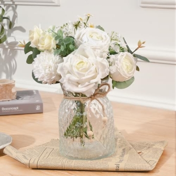 Dolicer Fake Flowers in Vase - Beautiful Silk Roses Arrangement for Home Decor