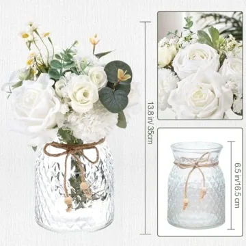 Dolicer Silk Roses Artificial Flowers in Elegant Vase