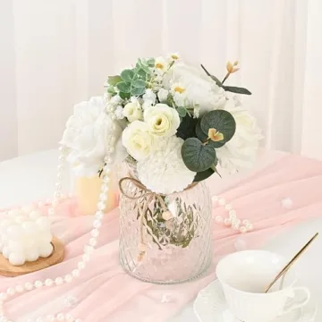 Dolicer Silk Roses Artificial Flowers in Elegant Vase