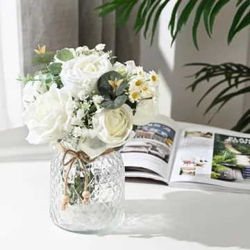 Dolicer Silk Roses Artificial Flowers in Elegant Vase